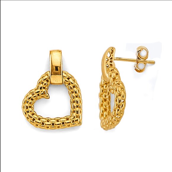 14KT Gold Hollow Mesh Heart Design Earrings